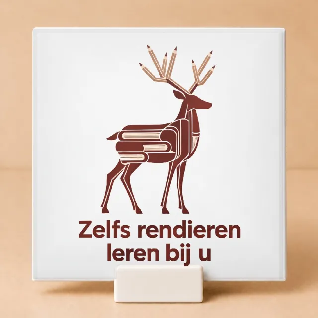 Bedruk King Strakke typografische 'Zelfs rendieren leren bij u' Tegel – Moderne poster voor kantoor en rapportliefhebbers - 11 x 11 cm met houder Wit