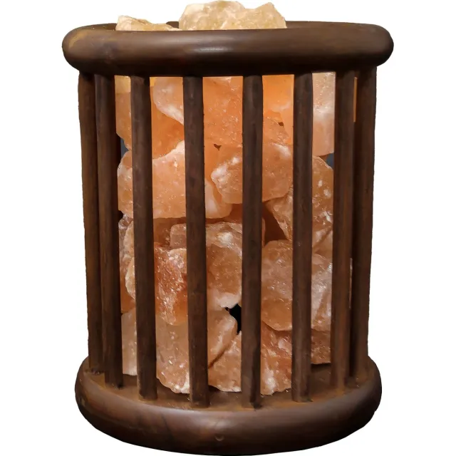 LalaShops Zoutlamp - Himalaya Zoutstenen - Houten Korfje - Cilinder Roze
