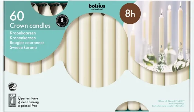 Bolsius Kroonkaarsen - Ivoor - 60 stuks