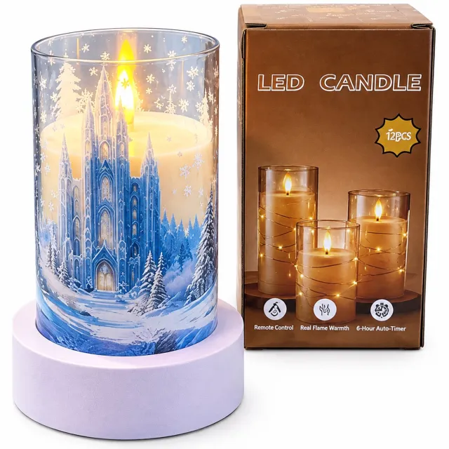 SWGOTA led kaarsen - model met sneeuwlandschap, 7,5 x 12,5 cm, warm licht, op batterijen, batterijen niet inbegrepen Bruin
