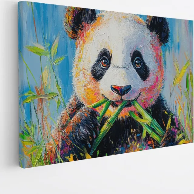 Saammp Canvas Schilderij - Kleurrijke Pandabeer - Natuur - Dieren - 100x75 - Foto op canvas - Wanddecoratie - Muurdecoratie Woonkamer - Slaapkamer decoratie - Canvas Print Multicolor