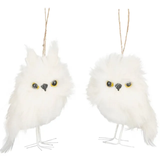 Mica Decorations ornament uil - wit (set van 2)