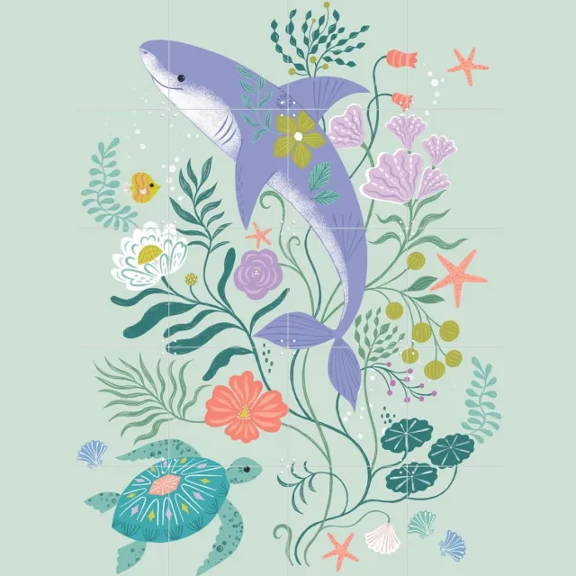 IXXI Ocean Friends, Bethan Janine - 80 x 100 cm - Grote wanddecoratie en posters - Cartoonesk, Speels, Kleurrijk, Illustraties, Strandhuis Blauw