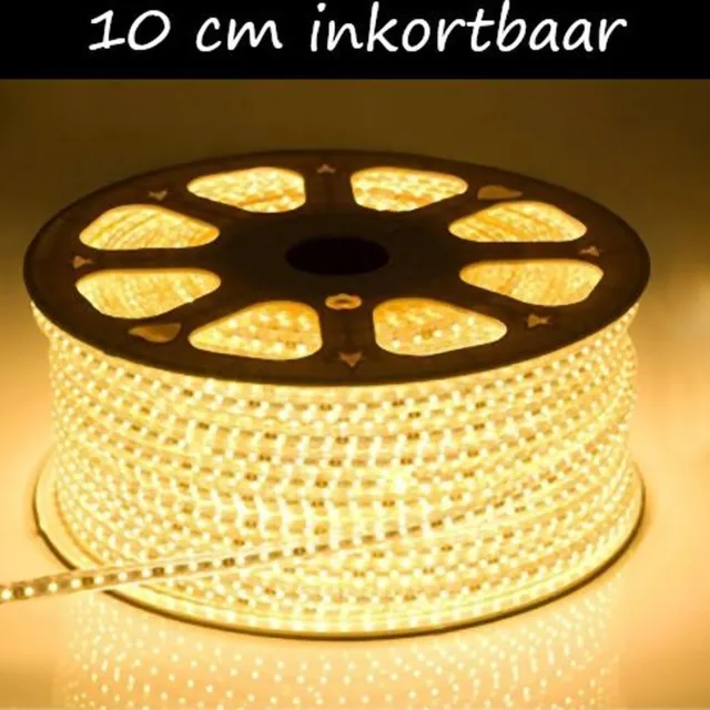 QUALEDY LED Strip 230V - Warm Wit - 8W/m - Inkortbaar per 10cm - IP65 - Dimbaar - 8 meter