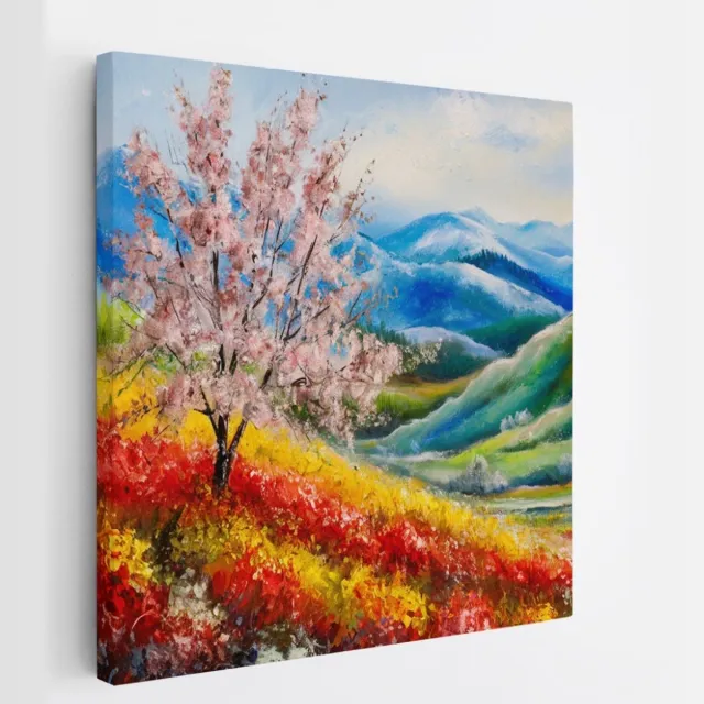 Saammp Canvas Schilderij - Kleurrijk landschap - Abstract - Natuur - 20x20 - Foto op canvas - Wanddecoratie - Muurdecoratie Woonkamer - Slaapkamer decoratie - Canvas Print Multicolor