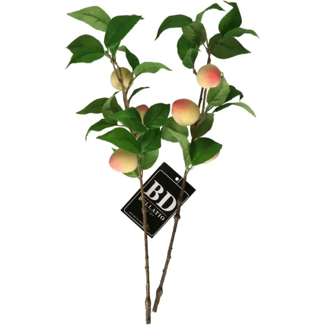 Bellatio Design Kunstbloem fruit tak Perzik - 2x - 40 cm - losse steel - kunst zijdebloemen Perzik oranje