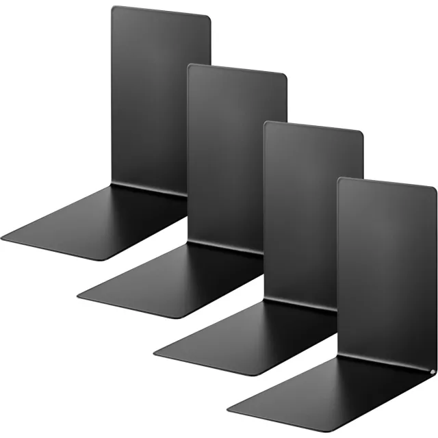 Famanu Boekensteunen van metaal, zwart, set van 4 stuks, stevige ondersteuning voor boeken en tijdschriften