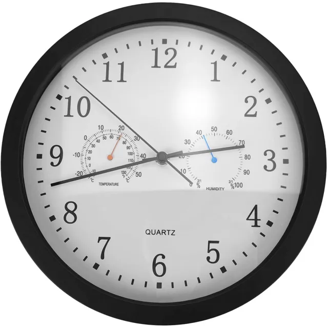 Inf Stille wandklok met thermometer en hygrometer, diameter 30 cm Black
