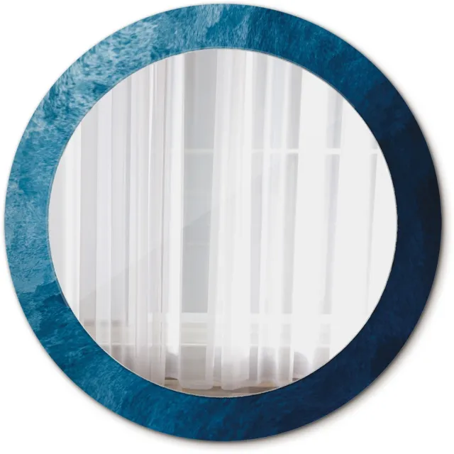 TULUP Spiegel - Spiegel op gehard Glas - Ronde Spiegel - Abstracte kunst - Diameter: 70 cm - Spiegel met decoratieve opdruk - Inloopkastspiegel – Badkamerspiegel - Toiletspiegel - Blauwe - Scandinavisch Design - Decoratief Spiegel - Ronde vorm Blauw Abstracte kunst