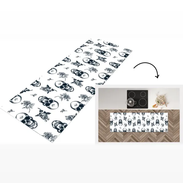 KitchenYeah Keukenloper - Loper keuken - Tieners - Skull - Bloemen - Patronen - Keukenloper vinyl multicolor
