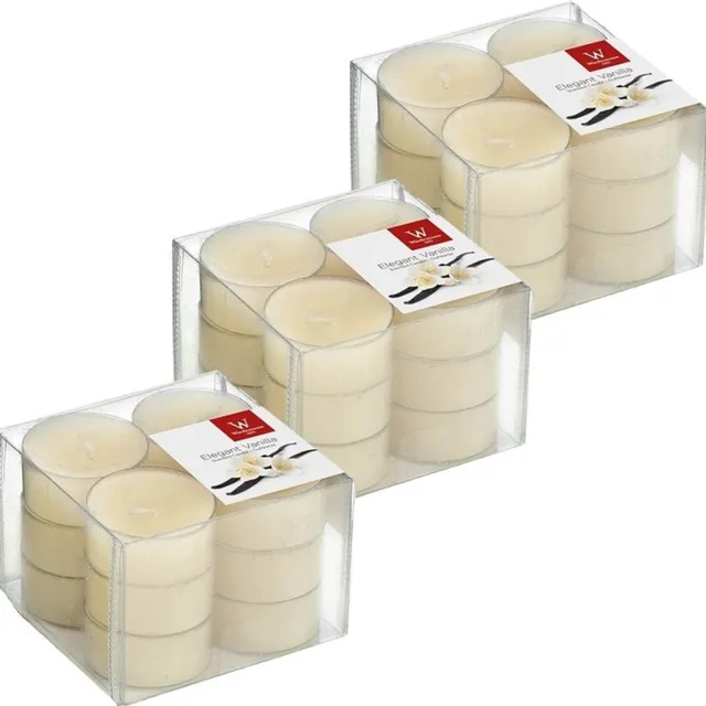 Trend Candles geurtheelichtjes/waxinelichtjes - 36x - vanille geur - 4 branduren -transparante cup Creme