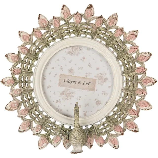 Clayre & Eef Fotolijst Pauw Ø 8 cm Roze Kunststof
