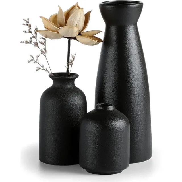 PEAM Zwarte Keramische Vazen - Stijlvolle Set Van 3 Voor Gedroogde Bloemen En Woondecoratie 2 set-Zwart