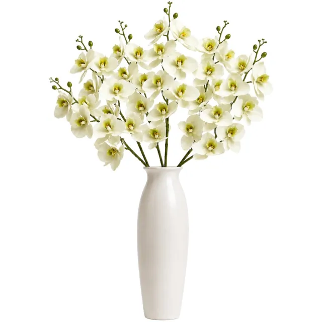 Bellatio Design Kunstbloem Orchidee Bora - 6x - wit - 108 cm - losse stelen - kunst zijdebloemen - Phalaenopsis