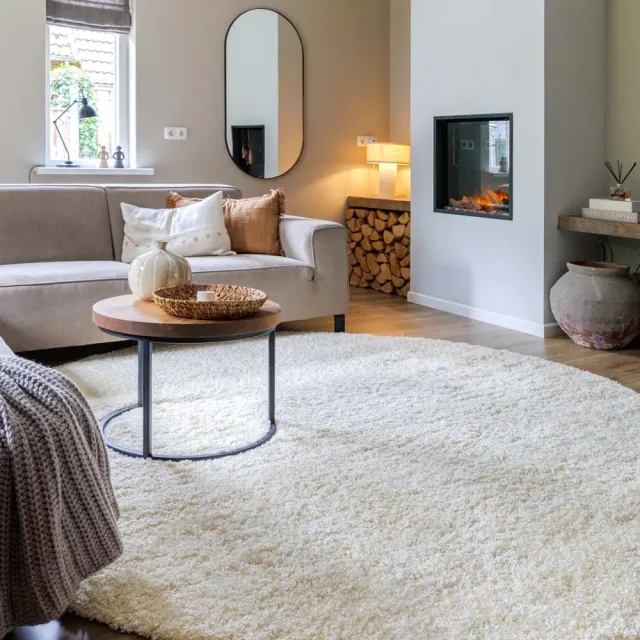 Tapeso Rond hoogpolig vloerkleed - Shaggy Grand crème 80