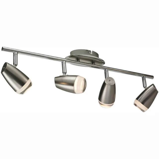 ESTO Plafondlamp Spotverlichting Strip woonkamerverlichting, 4 vlammen Spots beweegbaar, staal chroom helder, 4x LED 4W 320Lm 3000K, LxBxH 58x8x15,5cm zilver