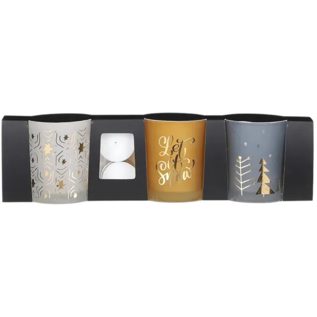 House of Seasons Theelichthouder - Set van 3 - H8 x Ø7 cm - Wit, Goud, Blauw
