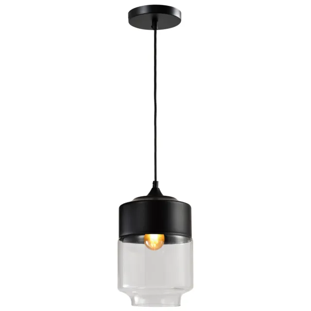 QUVIO Hanglamp retro - Langwerpige kap van metaal en glas - Diameter 18 cm Zwart