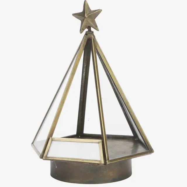 Madam Stoltz kerst waxinelichthouder – glazen kerstboom – antique brass – 19 cm messing