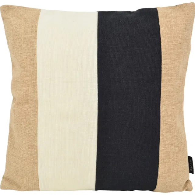 NOVÉE Stripe Jute Kussenhoes | 45 x 45 cm | Katoen beige/zwart