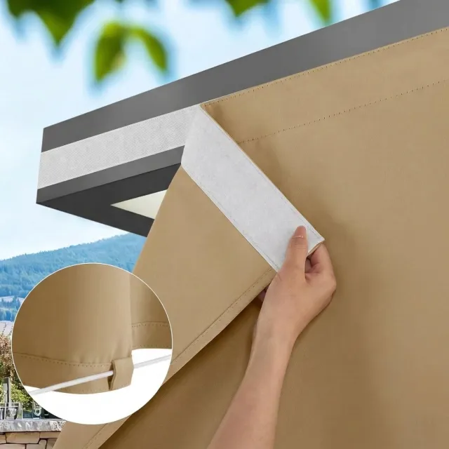 Qelus Winddicht Buitengordijn Klittenband & Lussen - 100% Verduisterend Outdoor Gordijn Waterdicht - Zonder Roede Demonteren - Rideau Occultant - 132x244cm - Beige - 1 Stuk