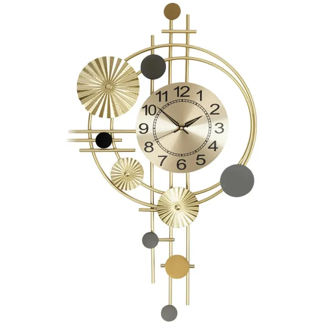 Niamora Wandklok - Klok - Muurklok - Hangklok - 45x78 cm - Decoratieve - Stil niet klikkend - Modern - Goud - Binnen.