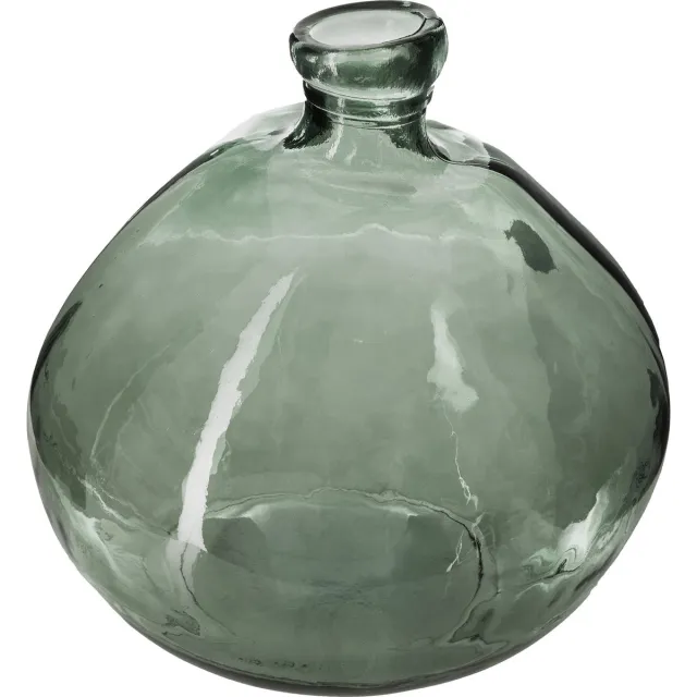 Atmosphera bloemenvaas Genua - Organische bol fles vorm - groen transparant - glas - 22 x 21 cm