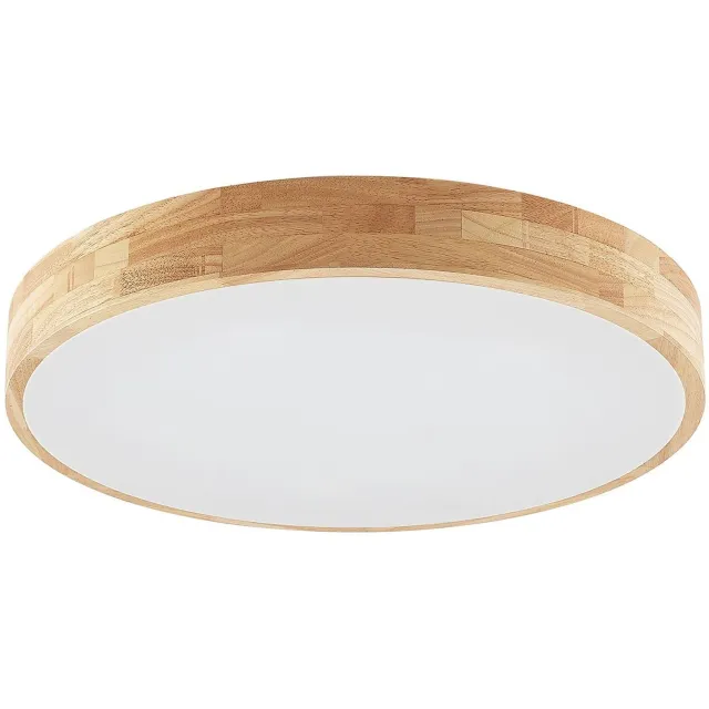 Lindby plafondlamp hout - 5lichts - rubberhout, kunststof - H: 8 cm - E27 - licht hout, wit