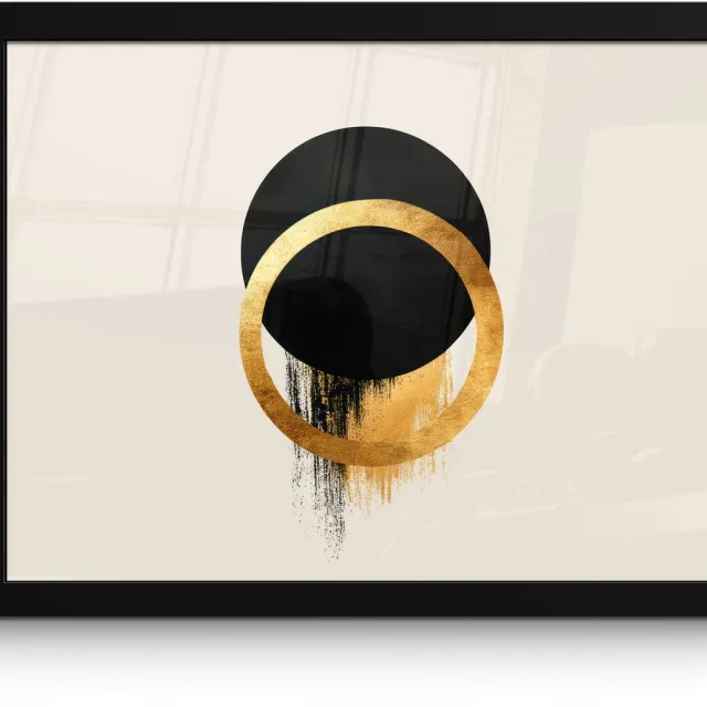 FrameYourWall Poster in lijst - Fotolijst 40x30 cm - Posters - Abstract ontwerp - Zwarte cirkel - Verfvlekken - Posterlijst zwart - Decoratie - Wanddecoratie woonkamer - Muurdecoratie slaapkamer Cirkels - Verfvlekken