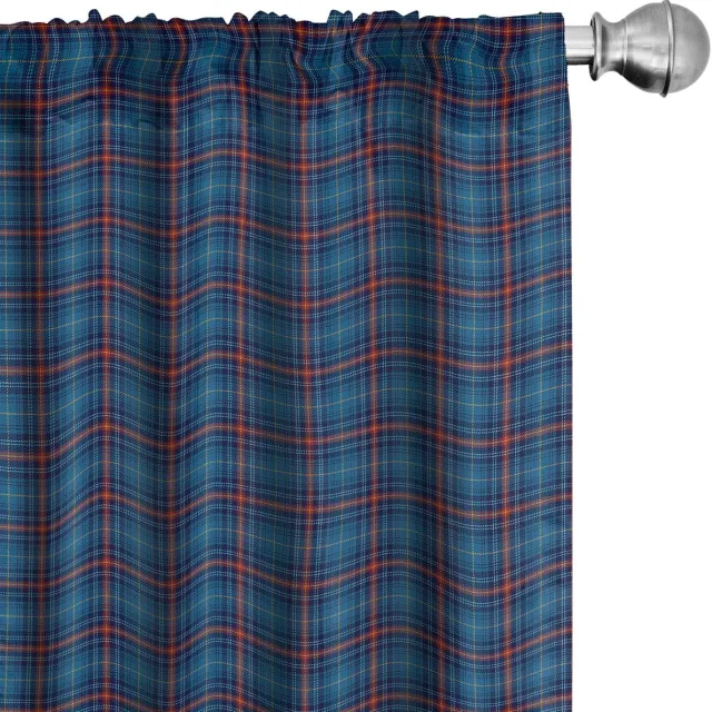 ABAKUHAUS geruite gordijnen – 2-delige set 75x225 cm – microvezel blauw