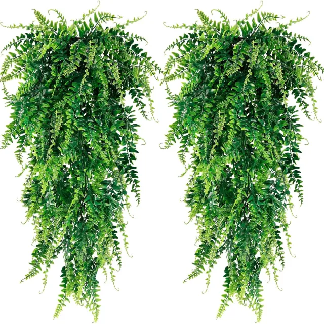 SKIEHAN Kunst Hangplanten - 2 Stuks - Nep Planten Voor Binnen En Buiten - Kunstvaren Hangend 76 cm - UV Bestendige Kunst Klimplant - Groene Kunstplanten Voor Wand En Balkon - Onderhoudsvrije Nep Varen - Hangende Kunstplant