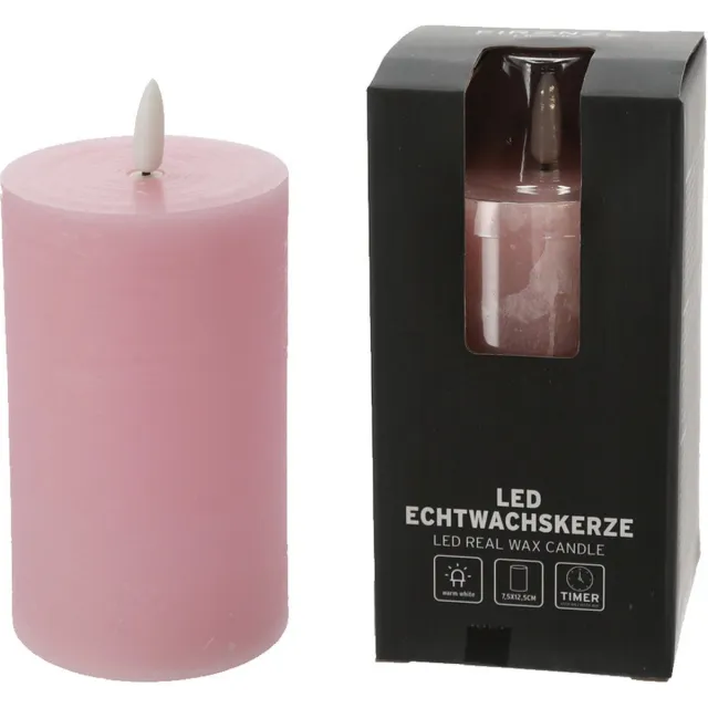 Firenze Home LED kaars - lichtroze - D7,5 x H12,5 cm -met timer