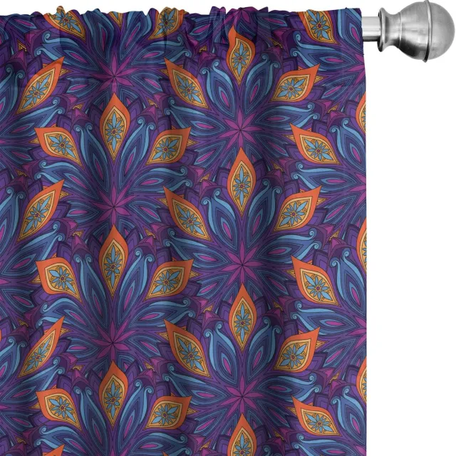 ABAKUHAUS Mandala – Gordijnen 2x75x245 cm – Microvezel – halfverduisterend – oranje/lichtblauw – paar