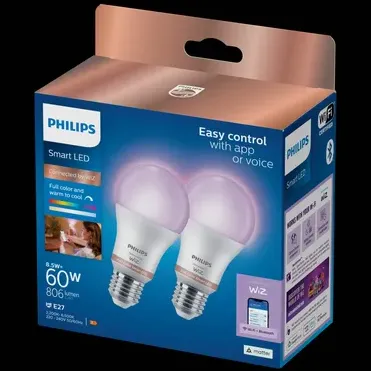 Philips Slimme Ledlamp A60 Gekleurd En Wit Licht E27 8,5w Set Van 2