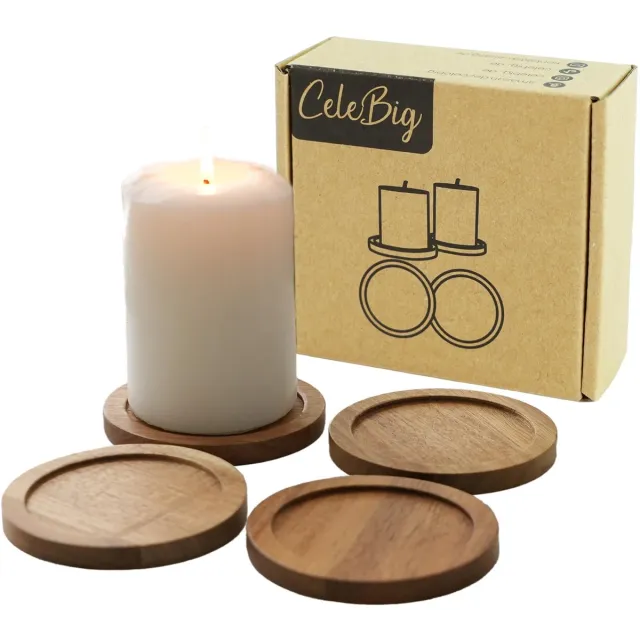 Celebig® CeleBig Kaarsenonderzetters Set van 4 | Rond Ø10cm voor Stompkaarsen & Theelichtjes | Natuurlijke tafeldecoratie voor woonkamer & Kerstmis | Rustieke houtlook | Cadeau-idee voor thuis | Acaciahout