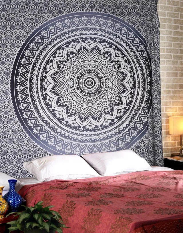 Unyqoos ® Betoverend Mandala Wandtapijt van Zacht Katoen voor Spirituele en Artistieke Interieurs zwart