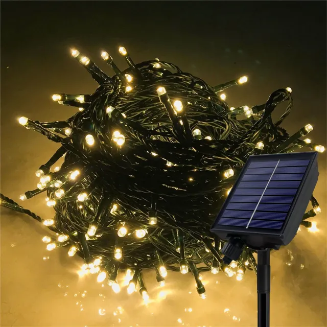 NAIZY Solar Fairy Lights Buiten 50 m Lichtsnoer Buiten Weerbestendig met Zonnepaneel & USB Kerstdecoratie Kerstverlichting Buiten Warm Wit
