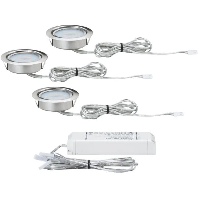 Paulmann LED-meubelinbouwlampen Micro Line Set van 3 rond 65 mm 3x4,5W 3x300lm 230V 2700K Staal geborsteld