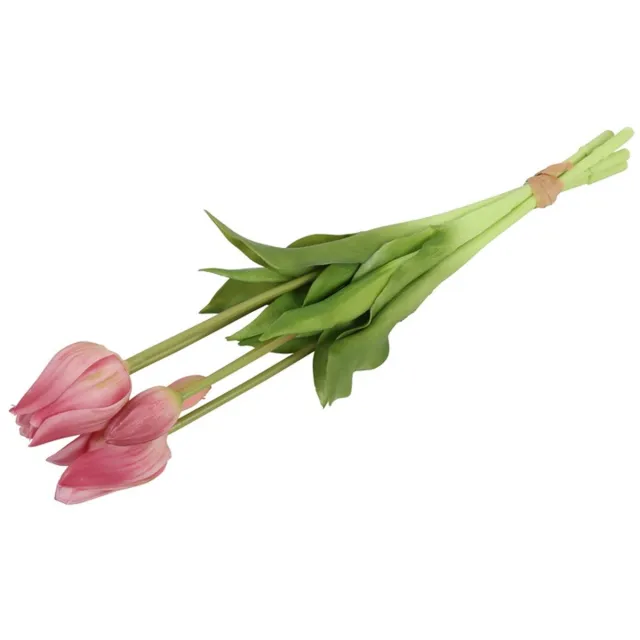 Countryfield Kunst tulpen boeket Greigii - 5x stuks - oud roze - real touch - 45 cm - levensechte kunstbloemen Oudroze