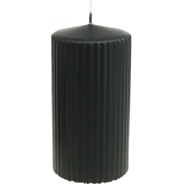 Wenzel Kerzen Elegante zwarte pilaarkaarsen met gegroefd design, 70/130mm, set van 4