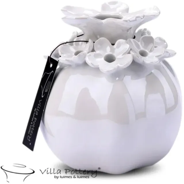 Villa Pottery Creme parel bloemenvaas Patricia 14x14x15 wit