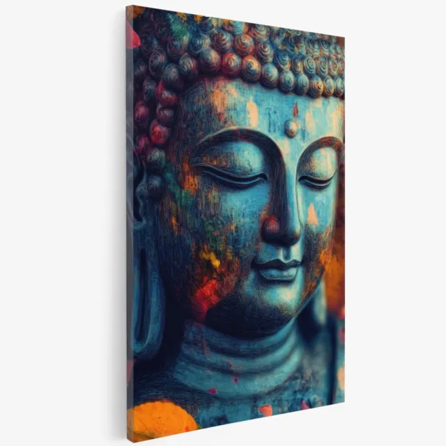 Saammp Canvas Schilderij - Boeddha met herfst bladeren - Natuur - 20x30 - Foto op canvas - Wanddecoratie - Muurdecoratie Woonkamer - Canvas schilderijen Multicolor