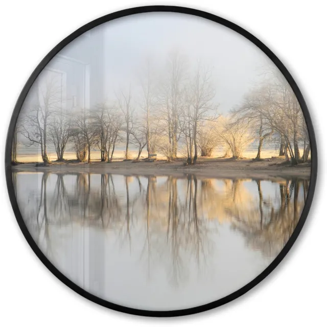 FrameYourWall Poster in lijst Rond - Fotolijst 80x80 cm - Posters - Water - Bomen - Natuur - Landschap - Ronde posterlijst zwart - Decoratie - Wanddecoratie woonkamer - Muurdecoratie slaapkamer