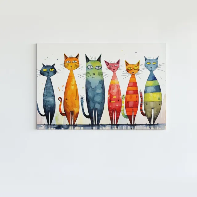 Trendex Global Canvas Schilderij - Dieren - Abstract - Katten - 90x60x2 cm Kleurrijk