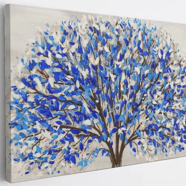 Saammp Canvas Schilderij - Boom met wit en blauw - Abstract - 120x80 - Foto op canvas - Wanddecoratie - Muurdecoratie Woonkamer - Slaapkamer decoratie - Canvas Print Multicolor