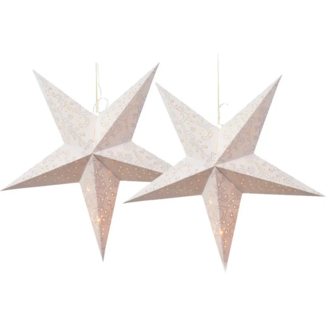 Decoris verlichte kerstster - 2x - wit - 60 cm - papier - op batterijen