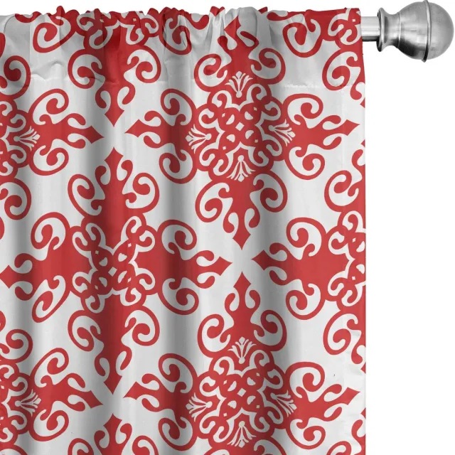ABAKUHAUS West Scroll Ornament Voorhangen 2-delige Set 75x225 cm – Microfaser, rood-wit