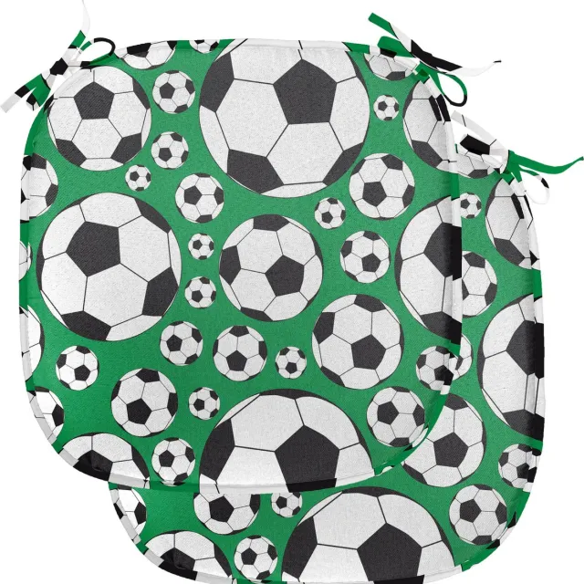 New Bed Voetbal Populair Sport Motief Stoelkussen Set van 2, Anti-Slip Zitting Pad, 40 cm x 40 cm wit zwart en groen - 2 set