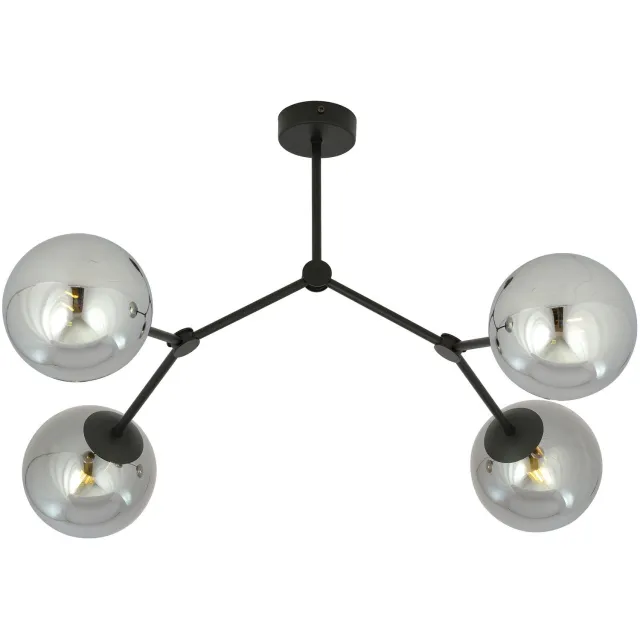Emibig Viborg hanglamp met 4 takken en gefumeerde bollen E14 - Perfect voor een strak interieur Zwartachtig, Grijsachtig/zilver/alu
