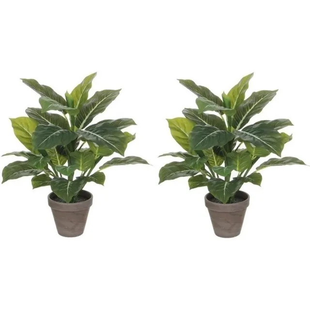 Shoppartners Mica Decorations Kunstplant - 2x - philodendron - groen - 49 cm - kunstplanten/nepplanten